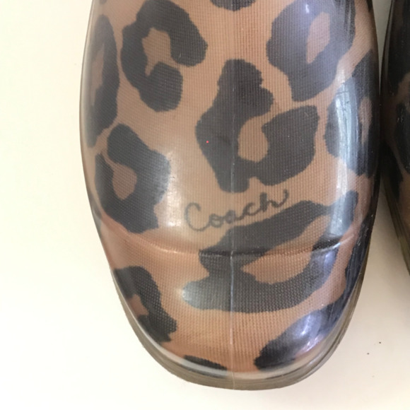COACH Pixy Leopard Rubber Mid Calf Pull On Rain Boots Women’s Size 6 - Picture 4 of 16